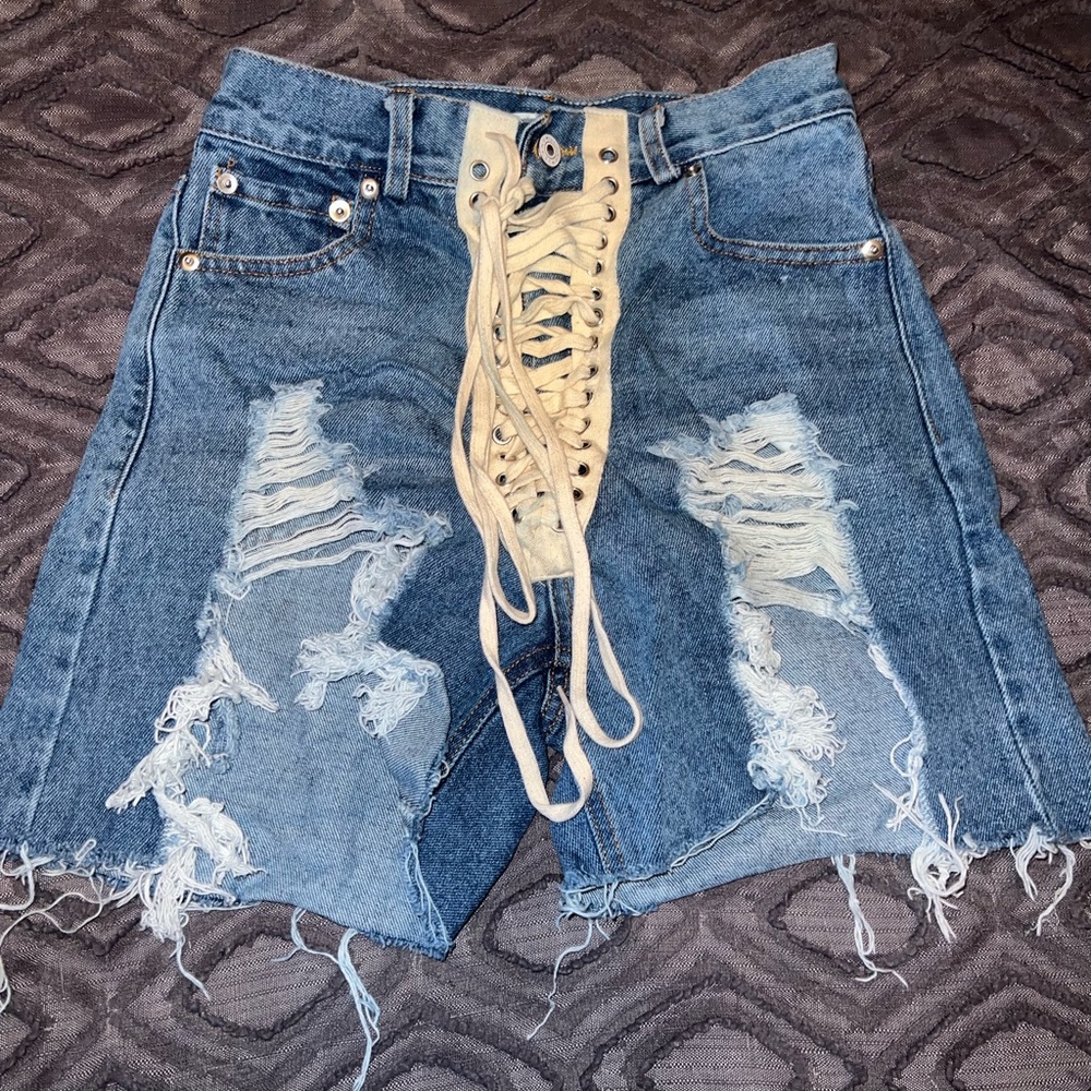 Denim Shoe Lace Shorts